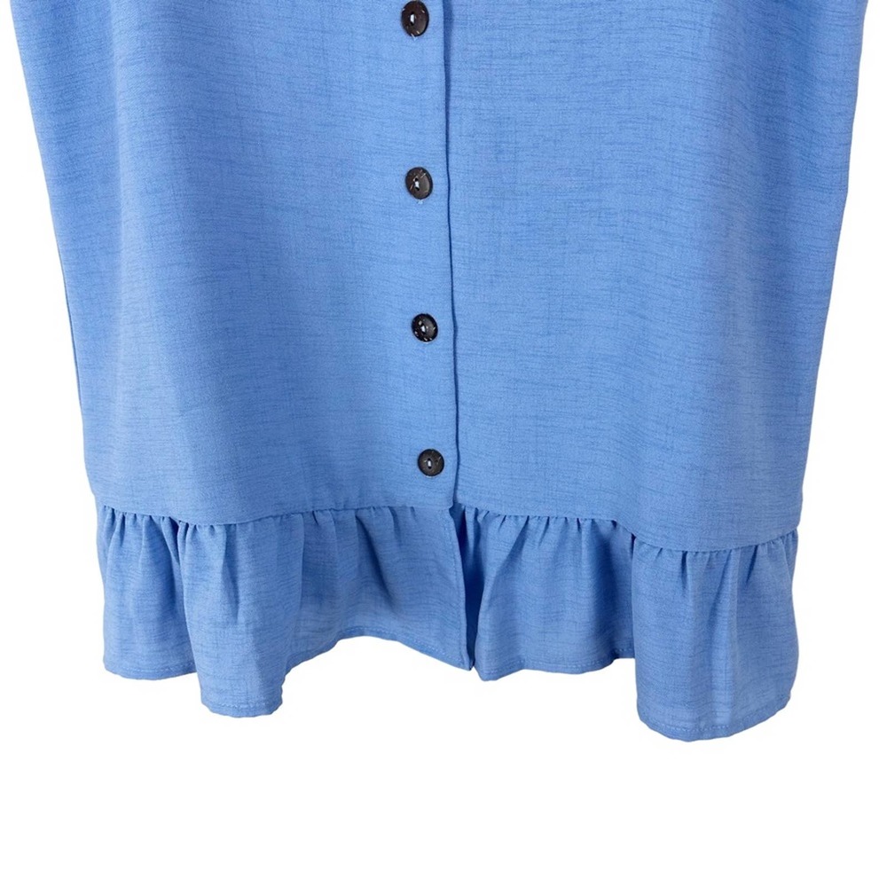 NWOT. Papermoon Blue Button-Front Ruffle Hem Tank Top - Picture 3 of 10